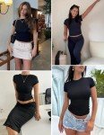 Zeagoo Women Basic T Shirts Short Sleeve Crewneck Slim Fit Cute Shirt Sexy Going Out Crop Tops Black