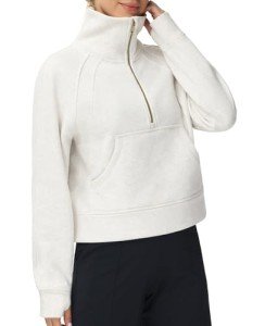 Dragon Fit Women's Half Zippe Sweatshirts High Neck Collar Pullover with Pockets Long Sleeve Crop Tops Thumb Hole Heather White