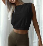 ARRIVE GUIDE Crop Top Athletic Shirts for Women Cute Sleeveless Yoga Tops Running Gym Workout Shirts, Black, Medium