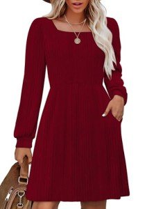 Jescakoo Red Long Sleeve Fall Sweater Dress