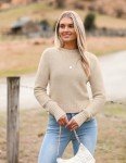 Zeagoo Women's Fall Crewneck Cropped Sweater 2024 Trendy Soft Ribbed Knit Long Sleeve Pullover Jumper Tops Beige