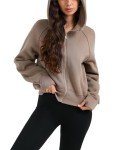 Women's Oversized Hoodie Zipper Crop Top Jackets Thumb Hole Long Sleeve Outfit Sweatshirts Light Brown