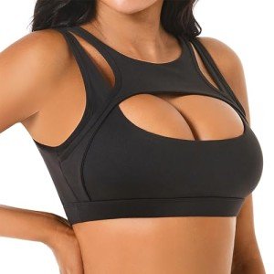Betaven Push up Sports Bra for Women Sexy Hollow Crop Tops with Removable Cups Workout Yoga Bra Medium Support,Black,Medium