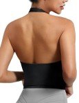 YEOREO Women's Halter Crop Top V Neck Workout Going Out Tank Top Hazel Padded Sleeveless Backless Trendy Summer Camisole Black Small