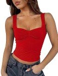 Cioatin Women Y2K Cute Sweetheart Neck Going Out Crop Tops Sleeveless Bustier Skinny Fit Summer Crop Tank Cami Trendy, Red, Medium