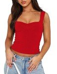 Cioatin Women Y2K Cute Sweetheart Neck Going Out Crop Tops Sleeveless Bustier Skinny Fit Summer Crop Tank Cami Trendy, Red, Medium