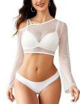Avidlove Off The Shoulder Tops for Women Mesh Tops Sexy Going Out Crop Tops White Long Sleeve Beach Cover Ups