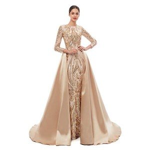 Gold Mermaid Prom Dress with Detachable Train
