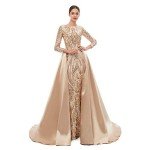 Gold Mermaid Prom Dress with Detachable Train