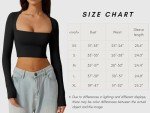 QINSEN Women's Sexy Square Neck Crop Top Long Sleeve Slim Fit Cropped T Shirts, Black, Medium