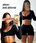 OZICERD Women Workout Tops Long Sleeve Shirt Gym Clothes Backless Built in Bra Athletic Crop Top Sport Femme Halter Yoga Tops Black S