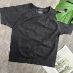 Vanoluya Women's Workout Crop Top Seamless Athletic Yoga Short Sleeve Fitness Compression Shirt Tight Tee Gym Crop Tops., Black, Small