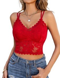 Avidlove Lace Bralette Womens V Neck Camisoles Racerback Adjustable Strap Crop Top Sexy (Red,Large)