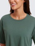 CRZ YOGA Women's Pima Cotton Workout Crop Tops Short Sleeve Yoga Shirts Casual Athletic Running T-Shirts Graphite Green Medium
