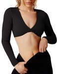 YEOREO Kyla Women Crop Top Long Sleeve V Neck Padded Sports Low Medium Impact Yoga Shirt Workout Black S