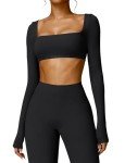YEOREO Kyla Women Crop Top Long Sleeve Padded Sports Low Medium Impact Yoga Shirt Workout Top Black S