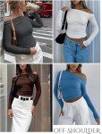 Zeagoo Womens Long Sleeve Off The Shoulder Casual Crop Tops Sexy Asymmetrical Going Out Slim Fit Y2K T Shirts