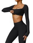 YEOREO Kyla Women Crop Top Long Sleeve Padded Sports Low Medium Impact Yoga Shirt Workout Top Black S
