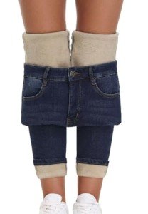 Women's Fleece Lined Jeans Leggings Skinny High Waisted Winter Thick Fleece Lining Women Jeans Pants,Navy, US2