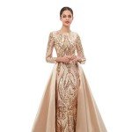 Gold Mermaid Prom Dress with Detachable Train