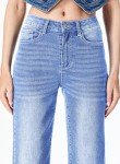Sidefeel Women's Wide Leg Jeans Casual High Waisted Straight Stretch Denim Pants with Pockets, Light Blue, 4