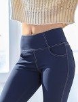 VOOVEEYA Casual Bootcut Yoga Dress Pants for Women 4 Pockets-Flare Leggings High Waist Tummy Control Bootleg Work Pants（Bootcut-Navy Blue-L）