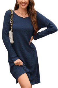 Navy Cable Knit Long Sleeve Sweater Dress