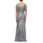 Silver Sequin Lace Cold Shoulder Gown for Women