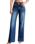 roswear Women's Wide Leg Jeans Casual High Waisted Stretch Baggy Loose Denim Pants, Blue, Medium