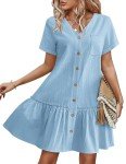 Hotouch Women's Casual Button Down Linen Dress