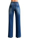 roswear Women's Wide Leg Jeans Casual High Waisted Stretch Baggy Loose Denim Pants, Blue, Medium