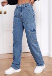 Metietila Women's High Rise Cargo Jean Stretch Straight Wide Leg Jeans Denim Pants for Women Denim Blue XL