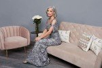 Silver Sequin Lace Cold Shoulder Gown for Women