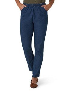 chic classic collection Women's Stretch Elastic Waist Pull-On Pant, Mid Shade Denim, 16P