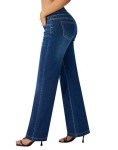 roswear Women's Wide Leg Jeans Casual High Waisted Stretch Baggy Loose Denim Pants, Blue, Medium