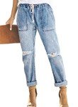 Metietila Women's Casual Pull-on Distressed Jeans Elastic Waist Denim Joggers Stretch Pants for Women Light Wash Small