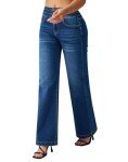roswear Women's Wide Leg Jeans Casual High Waisted Stretch Baggy Loose Denim Pants, Blue, Medium