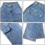 Metietila Women's High Rise Cargo Jean Stretch Straight Wide Leg Jeans Denim Pants for Women Denim Blue XL