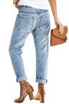 Metietila Women's Casual Pull-on Distressed Jeans Elastic Waist Denim Joggers Stretch Pants for Women Light Wash Small