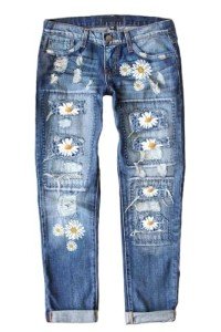 Astylish Plaid Patch Ripped Jean for Women Boyfriend Jeans Wide Leg Mid Rise Stretch Printed Comfy Pants Distressed Jeans Women Patchwork Jeans Straight Leg Jeans Trendy 2023, G17 Blue, Large