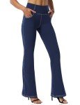 VOOVEEYA Women's Bootcut Yoga Pants, Wide Leg Leggings Flare High Waist with Pockets Petite/Regular/Tall（Navy Blue L）