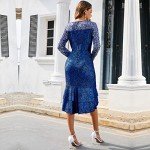Elegant Blue Sequin Patchwork Midi Dress for Women