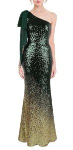 Angel-Fashions Green Gold Sequin Mermaid Prom Dress