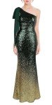 Angel-Fashions Green Gold Sequin Mermaid Prom Dress