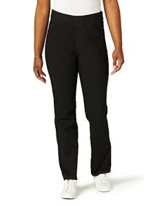 chic classic collection Women's Easy Fit Elastic Waist Pull On Pant, Black Denim, 16 Petite