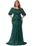 Plus Size Off Shoulder Sequin Maxi Dress, Green