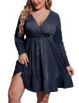 Elegant Plus Size V-Neck Long Sleeve Evening Dress