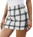 KISSMODA Women's Casual Midi Skirt Elastic Waist Skirts Solid Floral Plaid Fall Winter Skirt Grid Black M