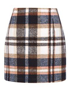 IDEALSANXUN Womens High Waist Plaid Skirt Bodycon Pencil Wool Mini Skirts, Brown, Small