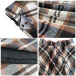 HERBATOMIA Midi Plaid A-line Skirt Long High Elastic Waist Winter Flare Skirts for Women with Pocket Brown-White